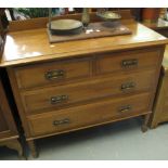 Edwardian satin wood straight front bedroom chest of two short and two long drawers on tapering