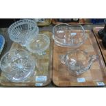 Two trays of glassware to include; heavy glass bowls,