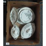 Box of 19th Century Staffordshire 'Woodland' design dinnerware. (B.P. 24% incl.