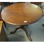 19th Century mahogany tilt top pedestal tripod table. (B.P. 24% incl.