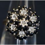 9ct gold sapphire and diamond cluster ring, 4.5g approx. (B.P. 24% incl.