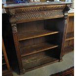 Late Victorian heavily carved oak open bookcase. (B.P. 24% incl.