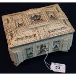 Faux ivory Spanish style jewellery casket with lined interior and key. (B.P. 24% incl.