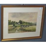 Michael W King, 'River Teifi with bridge at Llechryd and lodge of Castell Malgwyn', signed,