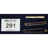 Two 9ct gold tie pins and another. 3.5g approx. (B.P. 24% incl.