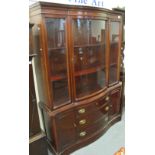 Georgian style mahogany serpentine fronted display cabinet with fitted shelves,