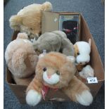Box of assorted soft toys, teddy bears by Keel, Merrythought black bear etc. (B.P. 24% incl.
