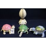 Three ceramic Ardleigh Elliott musical boxes in the form of turtles,