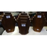 Set of three Art Deco design oak vases. 25cm high approx. (B.P. 24% incl.