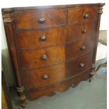 Victorian mahogany bow front chest of two short and three long drawers with shaped apron on turned