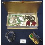 A collection of costume jewellery including; a compact. (B.P. 24% incl.
