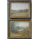 B Lewis (20th Century), landscapes with farmhouses, a pair, signed, oils on board.
