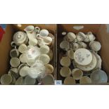 Two trays of floral china and other items, mugs etc. (B.P. 24% incl.