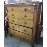 Victorian oak straight fronted column chest with two short and four long graduated drawers on