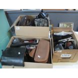 Three boxes of assorted cameras and other equipment to include; Nikon AF F-601 35mm camera,