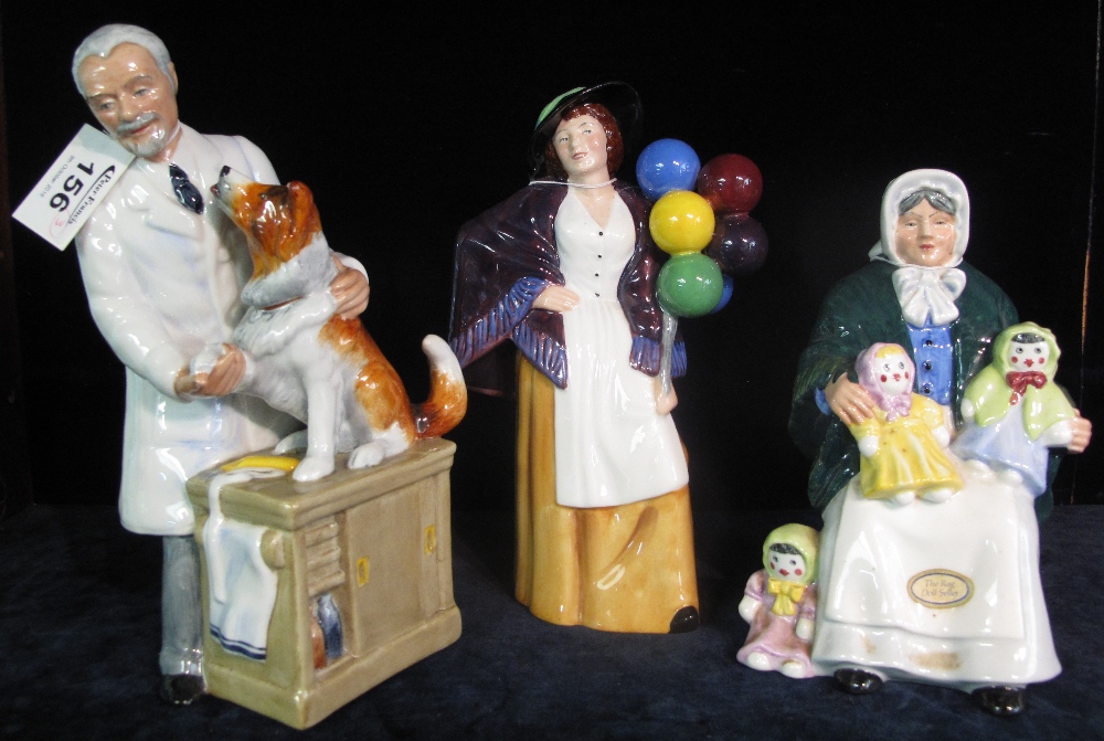 Three Royal Doulton china figurines to include 'The Rag Doll Seller' HN2944,