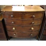 19th Century mahogany bow front chest of two short and three long drawers. (B.P. 24% incl.
