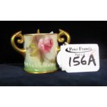 Royal Worcester miniature porcelain tyg, overall decorated with roses and foliage.
