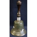 Bronze school type bell with turned wooden handle. (B.P. 24% incl.