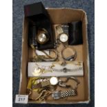 Box of assorted dress watches and costume jewellery. (B.P. 24% incl.