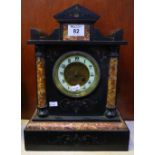 Late 19th century black slate and marble two train architectural mantle clock. (B.P. 24% incl.