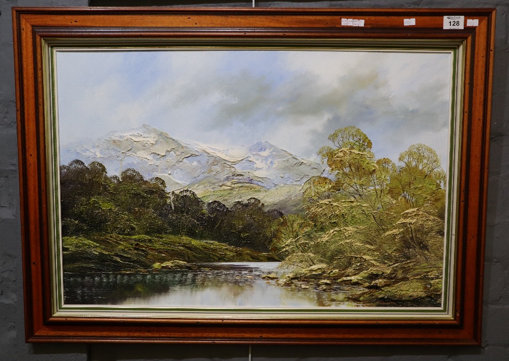 Welsh school, (possibly Terry Evans), Snowdonia landscape, impasto oils on canvas.