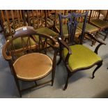 Edwardian mahogany inlaid tub type oval armchair,