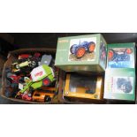 Box containing four universal hobbies 1:16 scale tractors in original boxes,