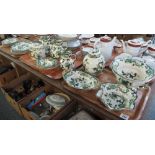 Three trays of masons iron stone chartreuse design items to include ginger jar and cover,