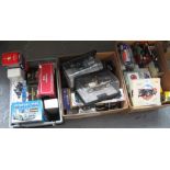 Three boxes of assorted diecast model vehicles (many in original boxes) to include Burago,