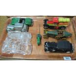 Tray of assorted Diecast tin plate and glass vintage clockwork cars, vans etc. (8) (B.P. 24% incl.