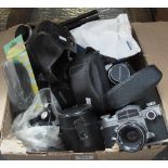 Box of assorted cameras and equipment to include; Miranda Sensorex, Miranda Sensomat,