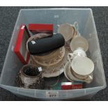 Box containing Queen Anne foliate part teaware, together with spectacles,