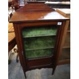 Edwardian mahogany inlaid single door glazed music cabinet on square tapering legs. (B.P. 24% incl.