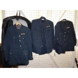 Three RAF Officers uniforms to include; three jackets and one blouson and three pairs of trousers.
