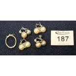 Two pairs of costume jewellery earrings and a scarf clip. (B.P. 24% incl.