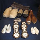Box of vintage and antique shoes and clogs to include; plain wooden Dutch clogs,