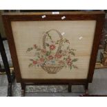 Mid Century oak folding table top firescreen with embroidered panel. (B.P. 24% incl.
