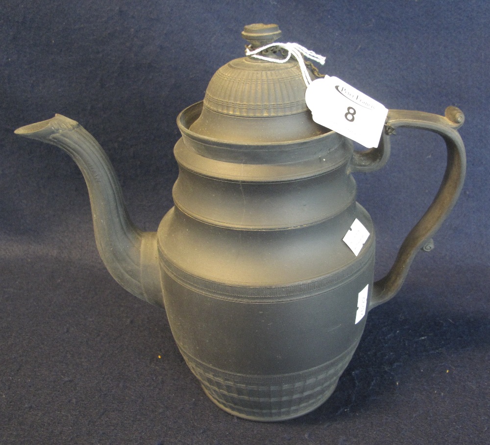 19th Century black basalt coffee pot, unmarked in the style of Wedgwood. (B.P. 24% incl.