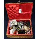 Wicker jewellery box containing, watches, costume jewellery etc. (B.P. 24% incl.
