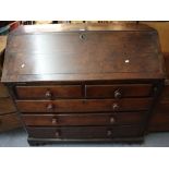 19th Century Welsh oak fall front bureau having an arrangement of drawers on bracket feet. (B.P.