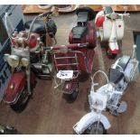 Collection of four vintage style tin plate motorbikes, moped etc. (B.P. 24% incl.