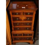 Reprodux traditional English furniture yew wood miniature chest on chest made by Bevan Funnell Ltd.