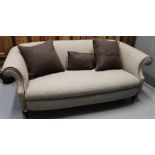 Modern good quality Tetrad Harris tweed Bowmore scroll arm sofa on fluted legs with three matching