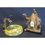 A spelter table lighter in the form of a camel with Arabian figures in the style of Bergmann,