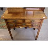 18th Century style oak lowboy having moulded top above arrangement of three drawers standing on