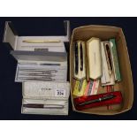 Box of assorted writing instruments, pens etc to include; Parker etc. (B.P. 24% incl.