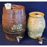 19th century stoneware relief decorated gin barrel with metal tap,