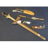 Group of assorted knives various to include; Malay, Kris in wooden scabbard,
