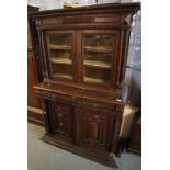 17th Century style carved oak two stage cabinet back bookcase. (B.P. 24% incl.